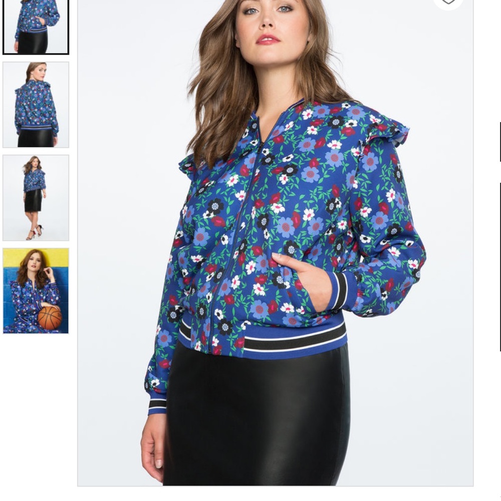 Eloquii Ruffle Sleeve Zip Up Bomber